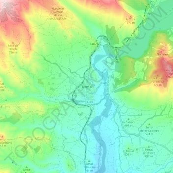 Topografische kaart Tremp, hoogte, reliëf