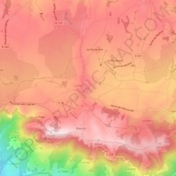 Topografische kaart Lunel, hoogte, reliëf