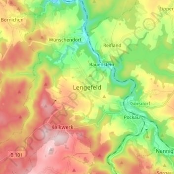 Topografische kaart Lengefeld, hoogte, reliëf