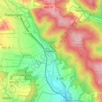 Topografische kaart Heufurt, hoogte, reliëf