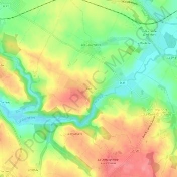 Topografische kaart Vildé, hoogte, reliëf