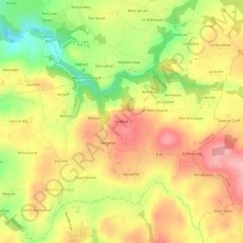 Topografische kaart Le Mont, hoogte, reliëf