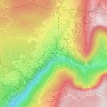 Topografische kaart Bas Belleydoux, hoogte, reliëf