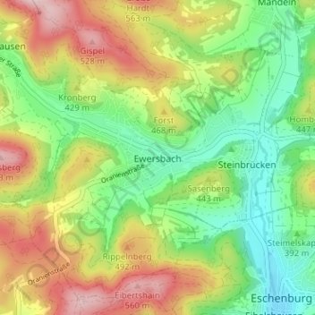 Topografische kaart Ewersbach, hoogte, reliëf