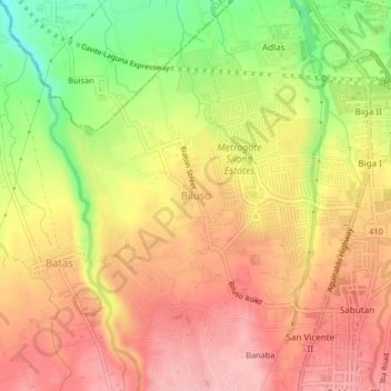 Topografische kaart Biluso, hoogte, reliëf