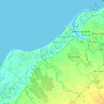 Topografische kaart Mabulo, hoogte, reliëf