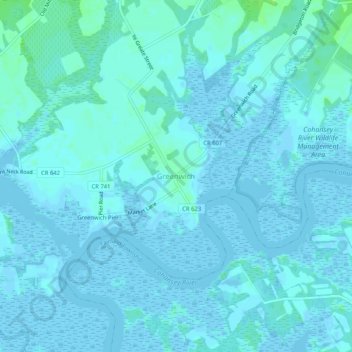 Topografische kaart Greenwich, hoogte, reliëf