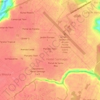 Topografische kaart Planalto Tibiri II, hoogte, reliëf