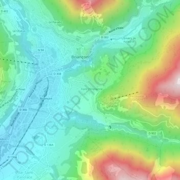 Topografische kaart Font Christianne, hoogte, reliëf