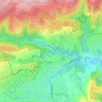 Topografische kaart Le Petit Tournon, hoogte, reliëf