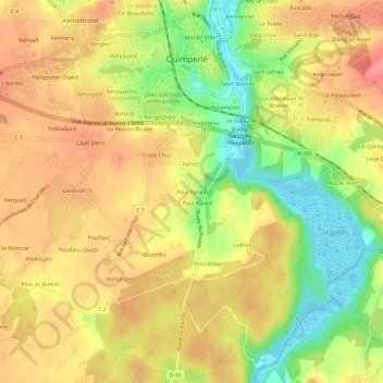 Topografische kaart Poul Raned, hoogte, reliëf