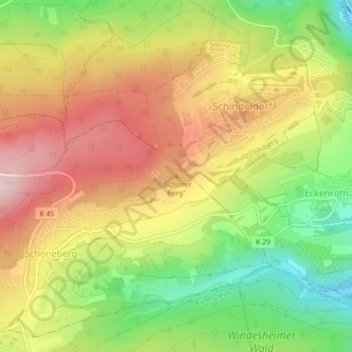 Topografische kaart "Schöner Berg", hoogte, reliëf