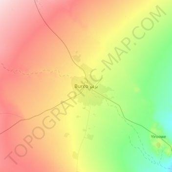 Topografische kaart Burao, hoogte, reliëf