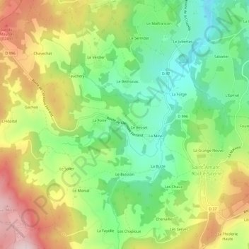 Topografische kaart Rouade, hoogte, reliëf