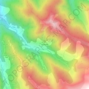 Topografische kaart Les Tartès, hoogte, reliëf