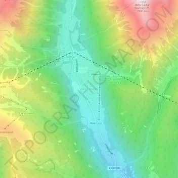 Topografische kaart Vals - Valles, hoogte, reliëf