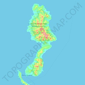 Topografische kaart Pulau Karakelong, hoogte, reliëf