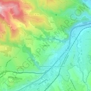 Topografische kaart Combérigol, hoogte, reliëf