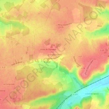 Topografische kaart Le Champ Fournier, hoogte, reliëf