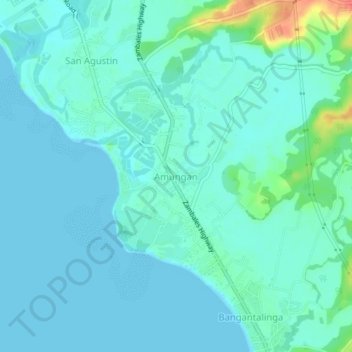 Topografische kaart Amungan, hoogte, reliëf