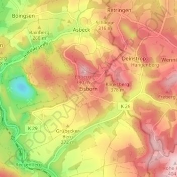 Topografische kaart Eisborn, hoogte, reliëf