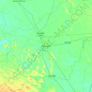 Topografische kaart Bhiwani, hoogte, reliëf