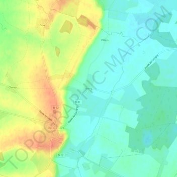 Topografische kaart Berry, hoogte, reliëf