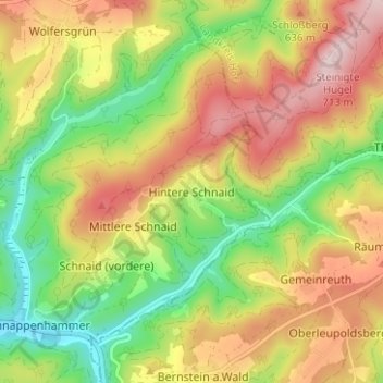 Topografische kaart Hintere Schnaid, hoogte, reliëf