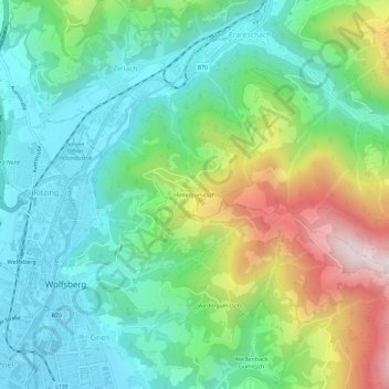 Topografische kaart Hintergumitsch, hoogte, reliëf