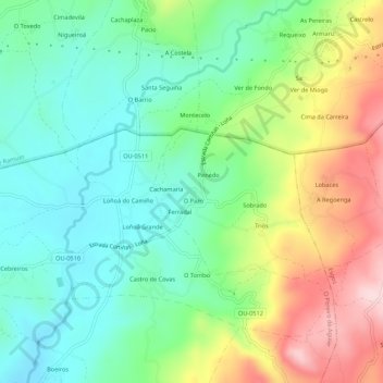 Topografische kaart Malobrigo, hoogte, reliëf