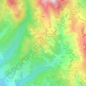 Topografische kaart Le Favrot, hoogte, reliëf