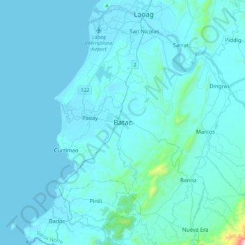 Topografische kaart Batac, hoogte, reliëf