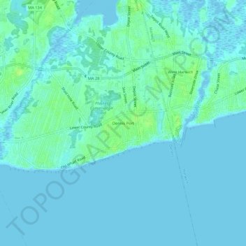 Topografische kaart Dennis Port, hoogte, reliëf