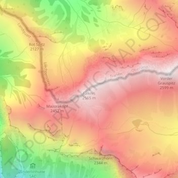 Topografische kaart Falknis, hoogte, reliëf