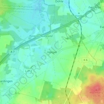 Topografische kaart Hörpel, hoogte, reliëf