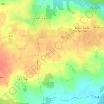Topografische kaart Couabot, hoogte, reliëf