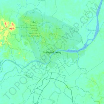 Topografische kaart Palembang, hoogte, reliëf