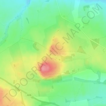 Topografische kaart Shaftoe Crags, hoogte, reliëf