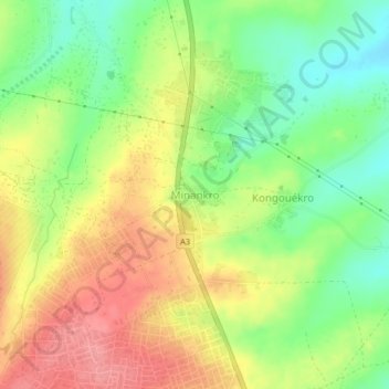 Topografische kaart Minankro, hoogte, reliëf