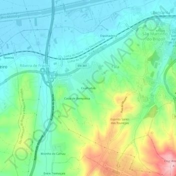 Topografische kaart Coalhadas, hoogte, reliëf