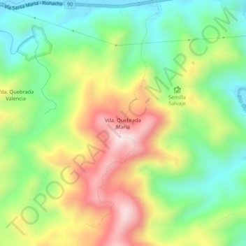 Topografische kaart Vda. Quebrada Maria, hoogte, reliëf