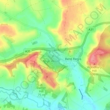 Topografische kaart Shitterton, hoogte, reliëf
