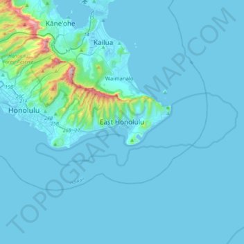 Topografische kaart East Honolulu, hoogte, reliëf