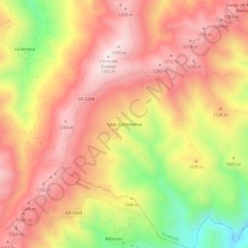 Topografische kaart Salas-Contraviesa, hoogte, reliëf
