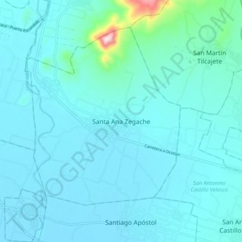 Topografische kaart Santa Ana Zegache, hoogte, reliëf