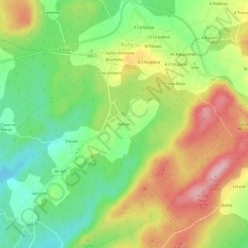 Topografische kaart Xornes, hoogte, reliëf