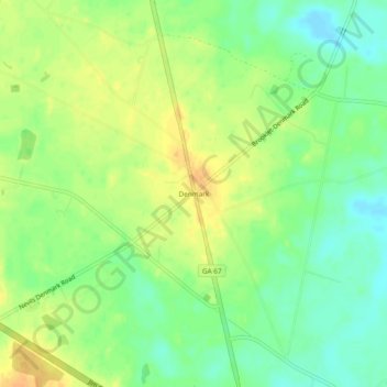Topografische kaart Denmark, hoogte, reliëf