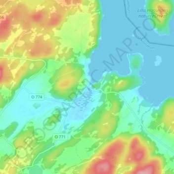 Topografische kaart Slussen, hoogte, reliëf
