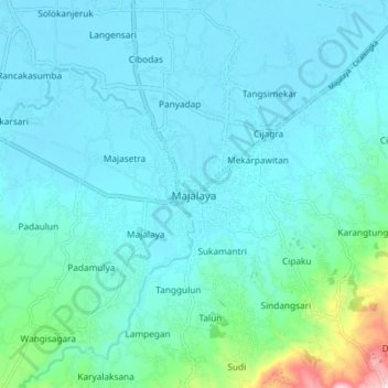 Topografische kaart Majalaya, hoogte, reliëf