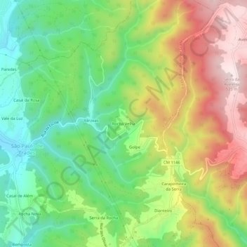 Topografische kaart Rocha Velha, hoogte, reliëf